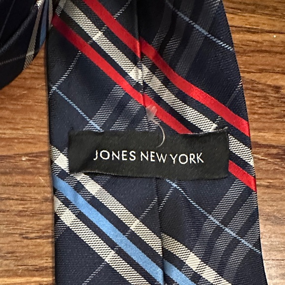 Jones New York Navy Plaid Tie with Red and Blue Accents - Picture 2 of 3